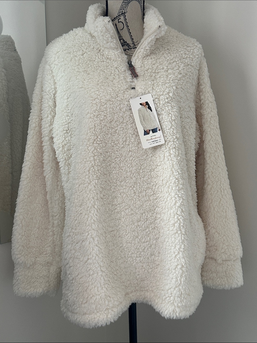 Cozy Weatherproof XL Cream Sherpa Quarter-Zip Pullover Jacket NWT